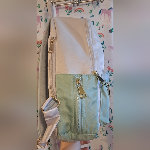 Isaac Mizrahi Pastel Color Block Nylon Neutral Boho School Backpack Purse Bag - Picture 6 of 13